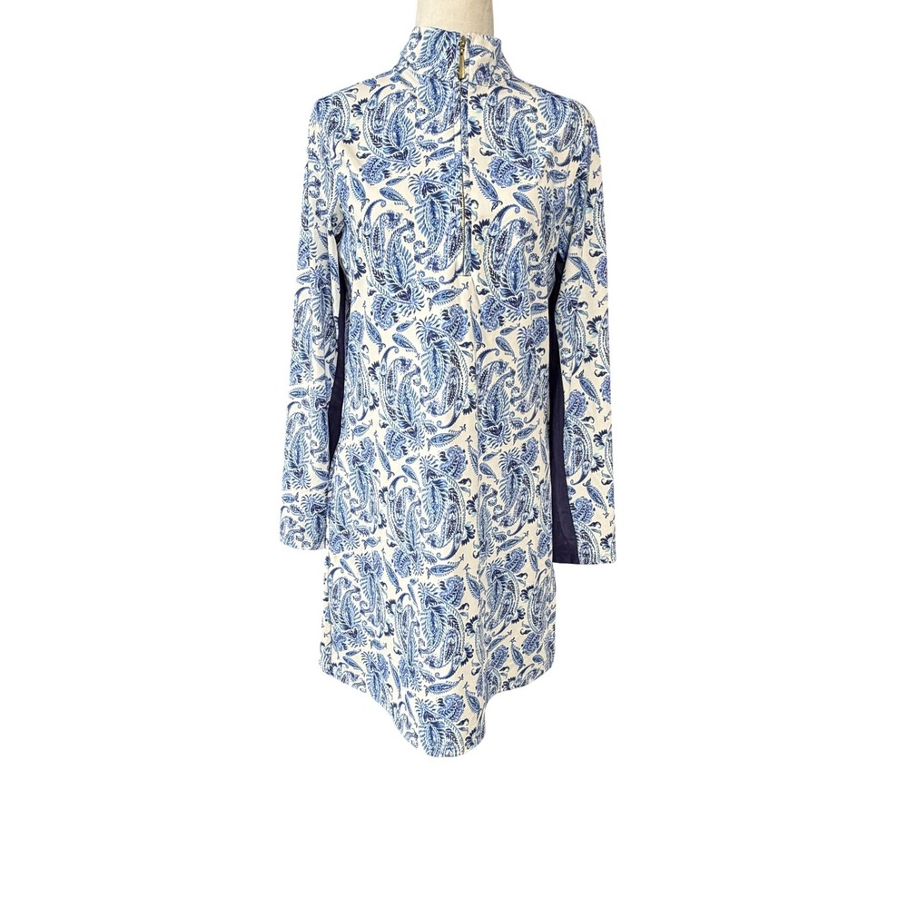 Cabana Life Swim Cover Up Dress Womens L Blue Paisley Zip Front Long Sleeve 885C